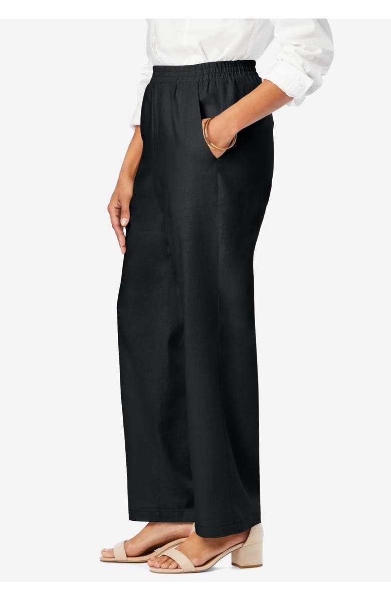 Jessica London Lightweight Linen-Blend Straight-Leg Pants, Alternate, color, Black