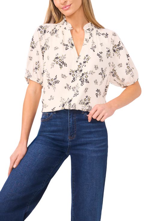 Floral Ruffle V-Neck Georgette Top