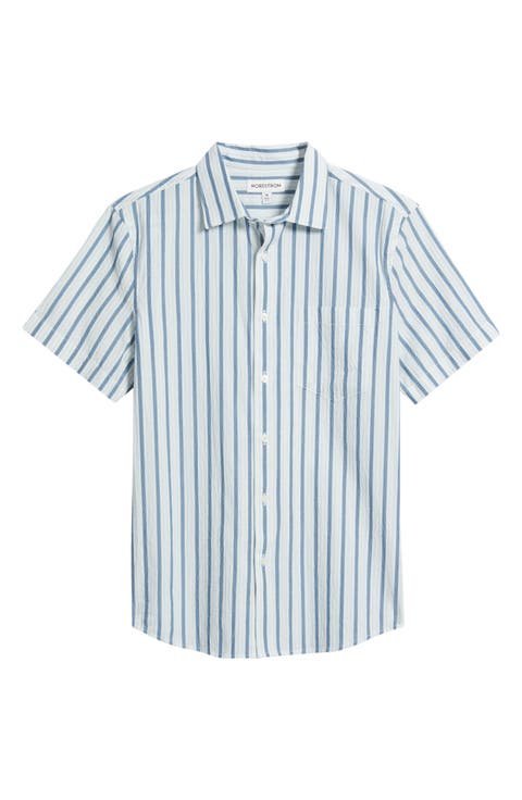 Cotton Blend Seersucker Button-Up Shirt