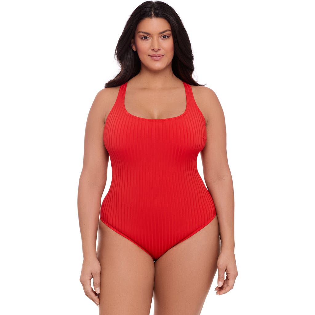 S3 Ribbed Scoopneck Crossback One Piece Swimsuit In Scarlet