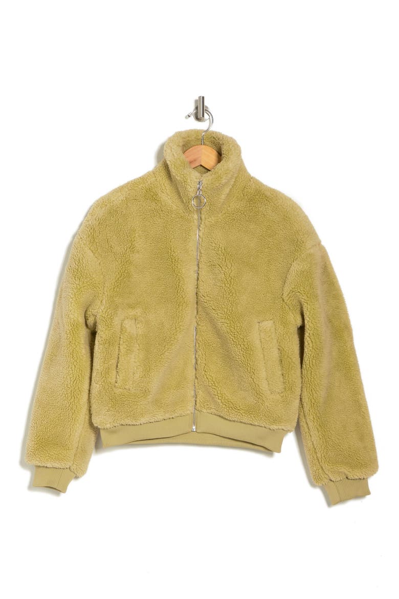 Faux Shearling Bomber Jacket, Alternate, color, OAT GREEN
