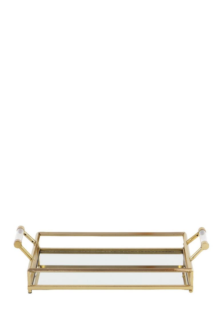 Goldtone Metal Mirrored Tray with Acrylic Handles, Alternate, color, GOLD