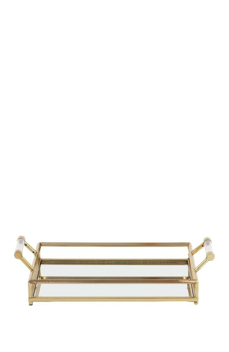 COSMO BY COSMOPOLITAN Goldtone Metal Mirrored Tray with Acrylic Handles, Alternate, color, Gold