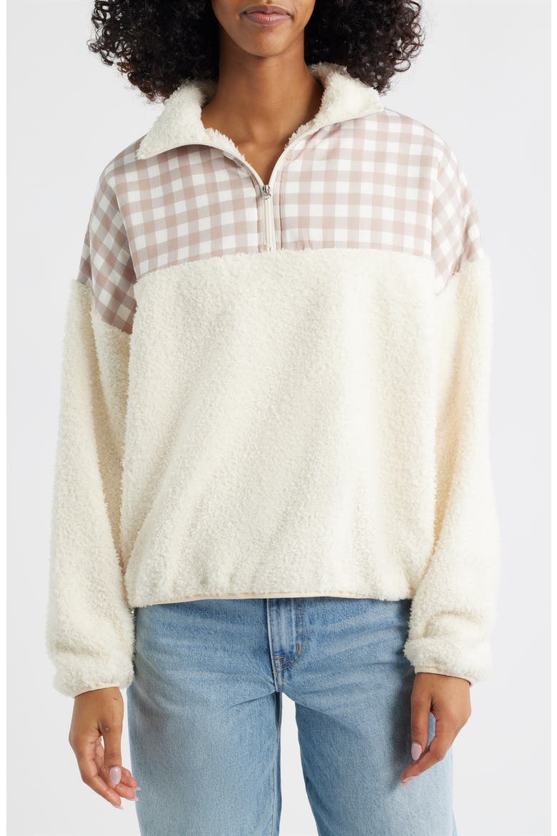 Gingham Aria Colorblock Quarter Zip Pullover, Main, color, CREAM