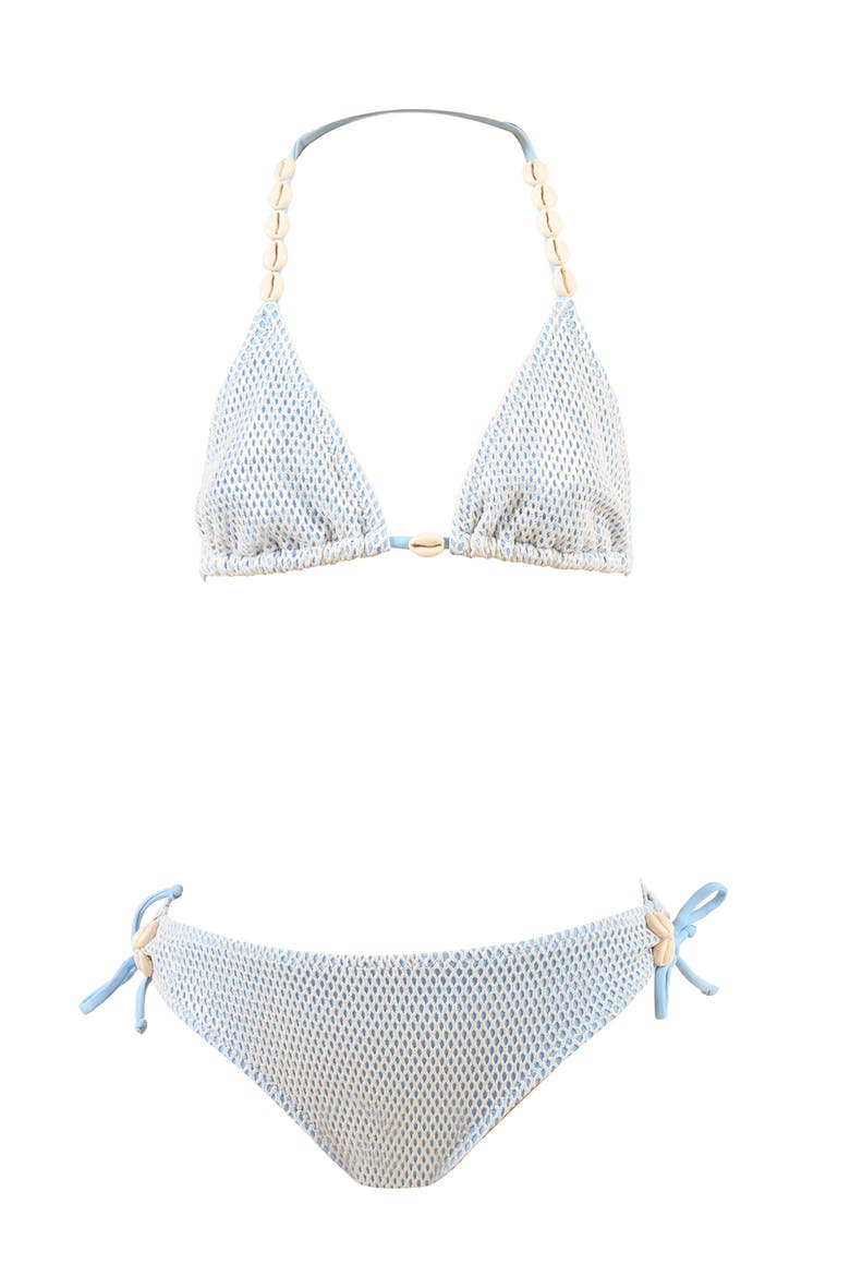 Triangle Mesh Pattern Shell-Adorned Halter Two-Piece Bikini, Main, color, Blue