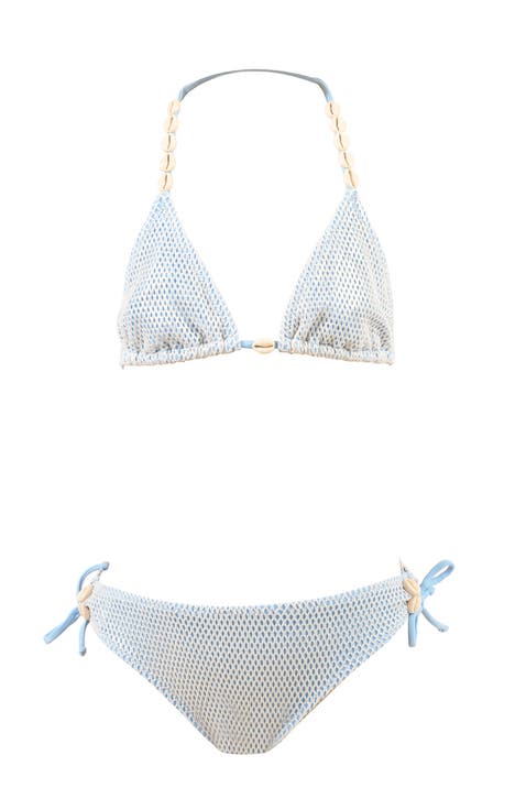 Triangle Mesh Pattern Shell-Adorned Halter Two-Piece Bikini