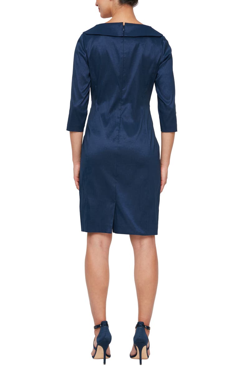 Alex Evenings Taffeta Sheath Cocktail Dress, Alternate, color, Navy
