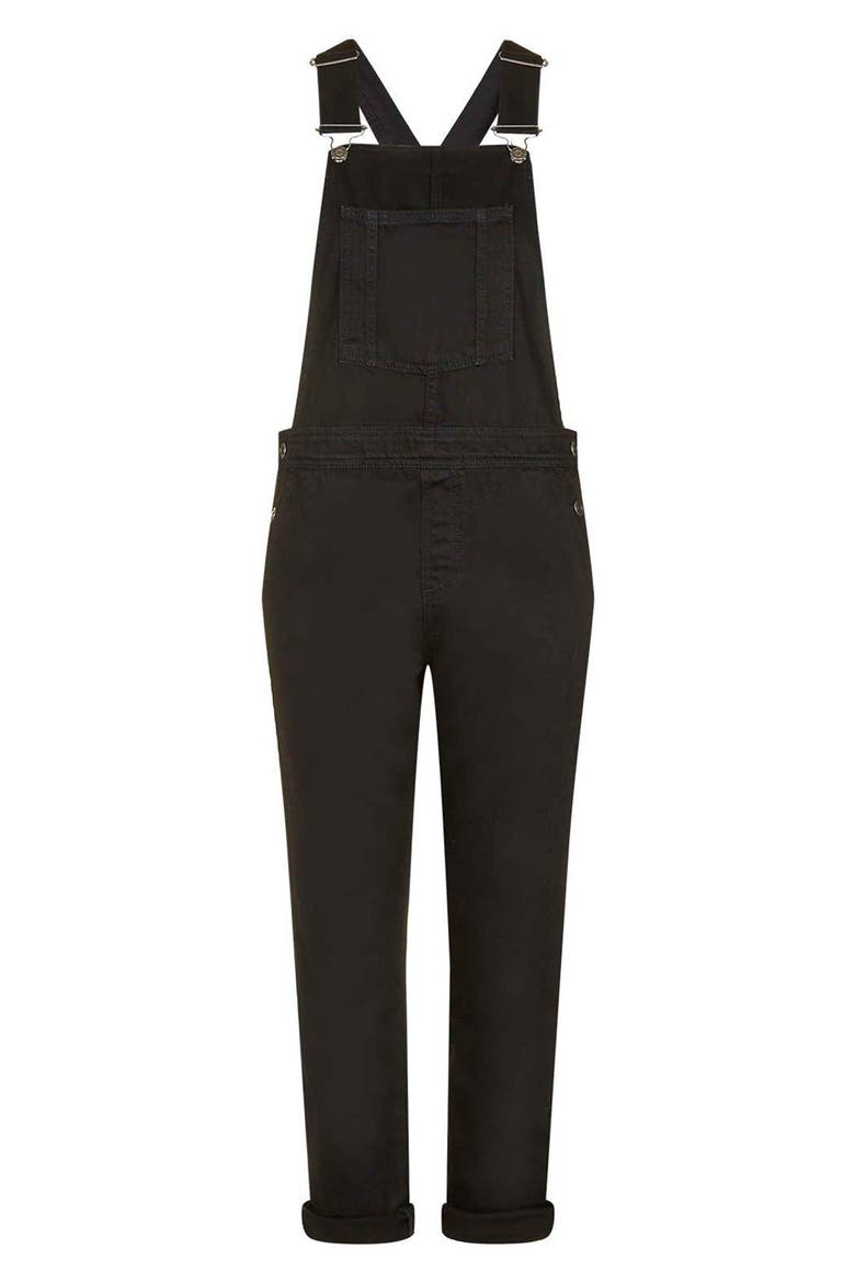 Black Denim Overalls, Alternate, color, BLACK