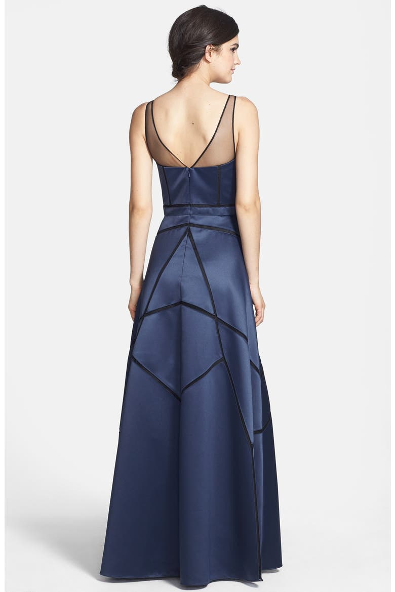 Illusion Neck Seam Detail Satin Gown, Alternate, color, TWILIGHT