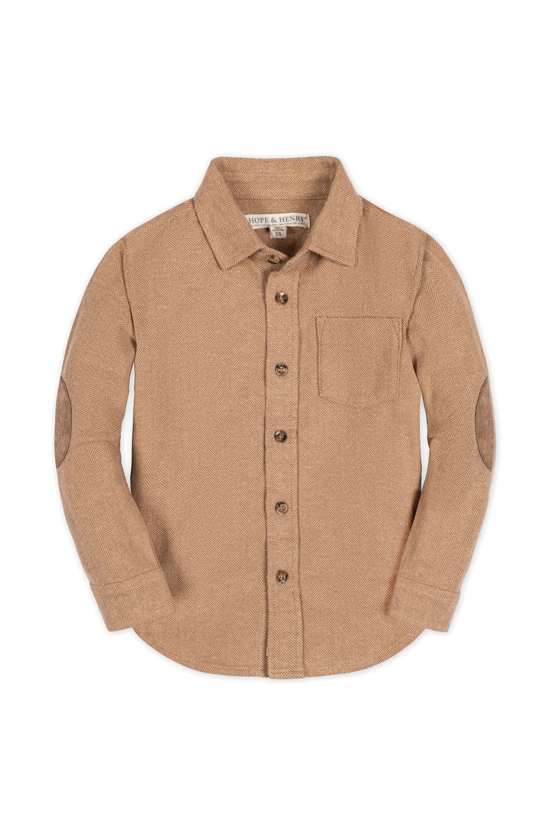 Hope & Henry Kids' Organic Long Sleeve Flannel Button Down Shirt, Main, color, Camel Herringbone