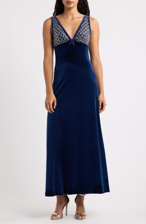 Serafina Sequin Sleeveless Velvet Gown