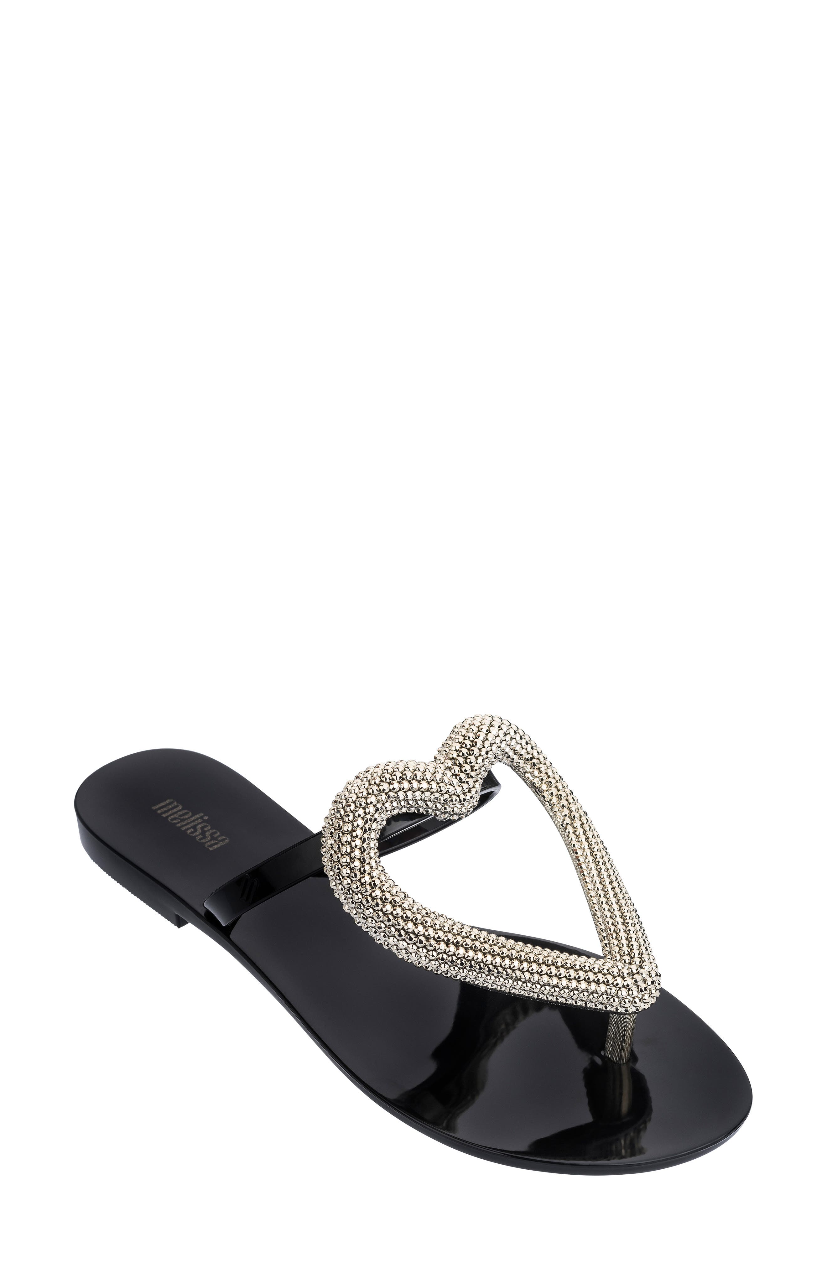 Melissa Big Heart Chrome Jelly Flip Flop, Main, color, 