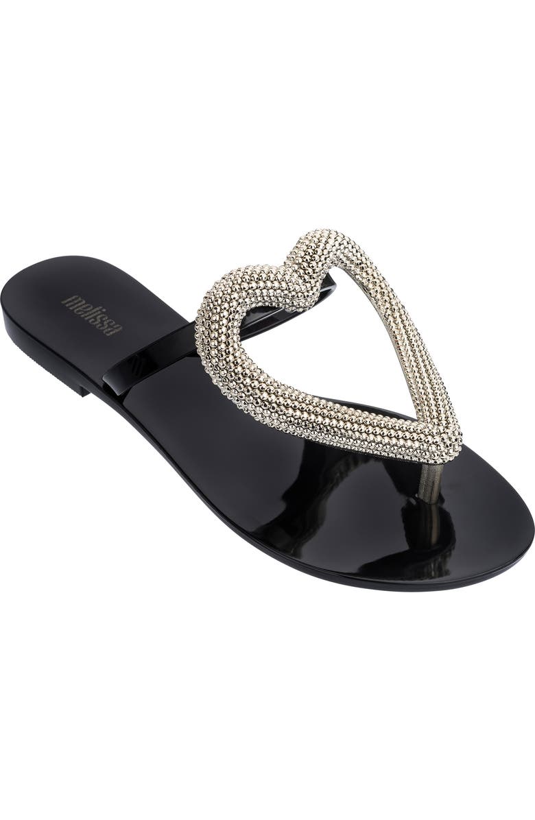 Melissa Big Heart Chrome Jelly Flip Flop, Main, color,