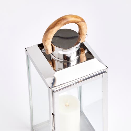Napa Home & Garden 19" Oceanside Large Decorative Outdoor Chrome Finish Pillar Candle Lantern W/ Tea In Silver