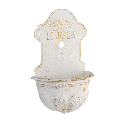 Metal Wall-Mounted Planter with Distressed Finish, White