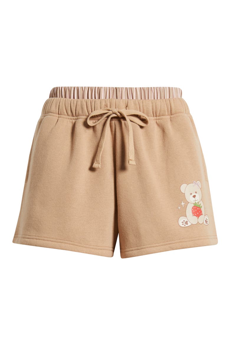 Teddy Bear & Strawberry Sweat Shorts, Alternate, color, TAN