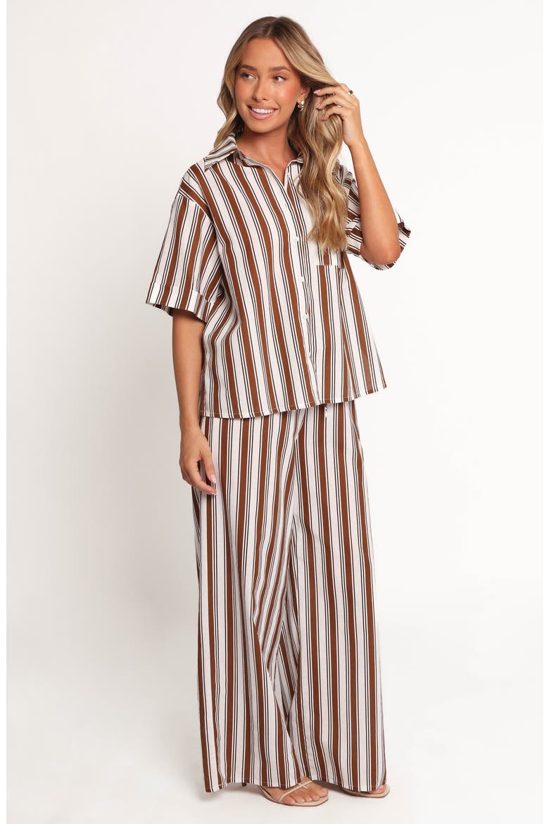 Thalia Stripe Cotton & Linen Button-Up Shirt, Alternate, color, CHOCOLATE STRIPE