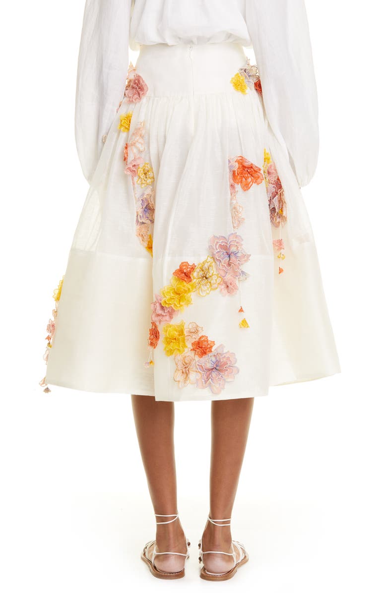 Zimmermann Postcard Floral Appliqué Linen & Silk Skirt, Alternate, color, 