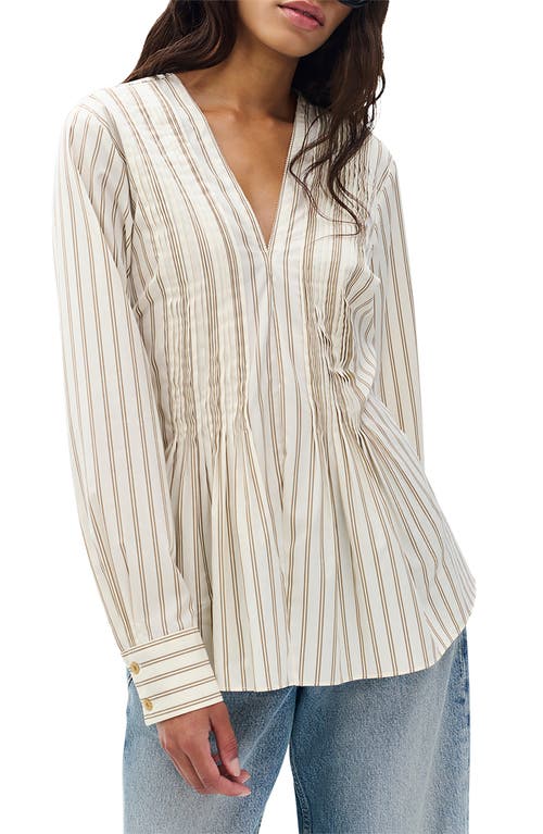 Rag & Bone Asher Stripe Pleated Cotton Blouse In Brown