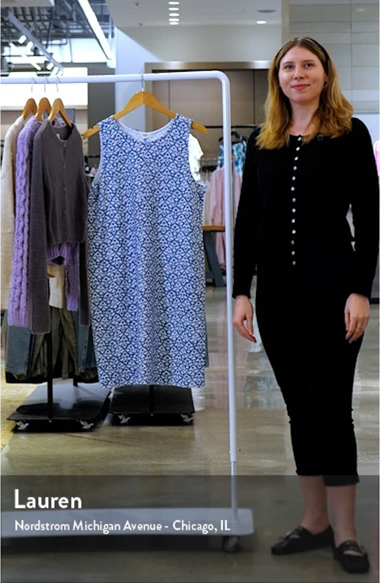 Dotty Ikat Sleeveless French Terry Shift Dress, sales video thumbnail