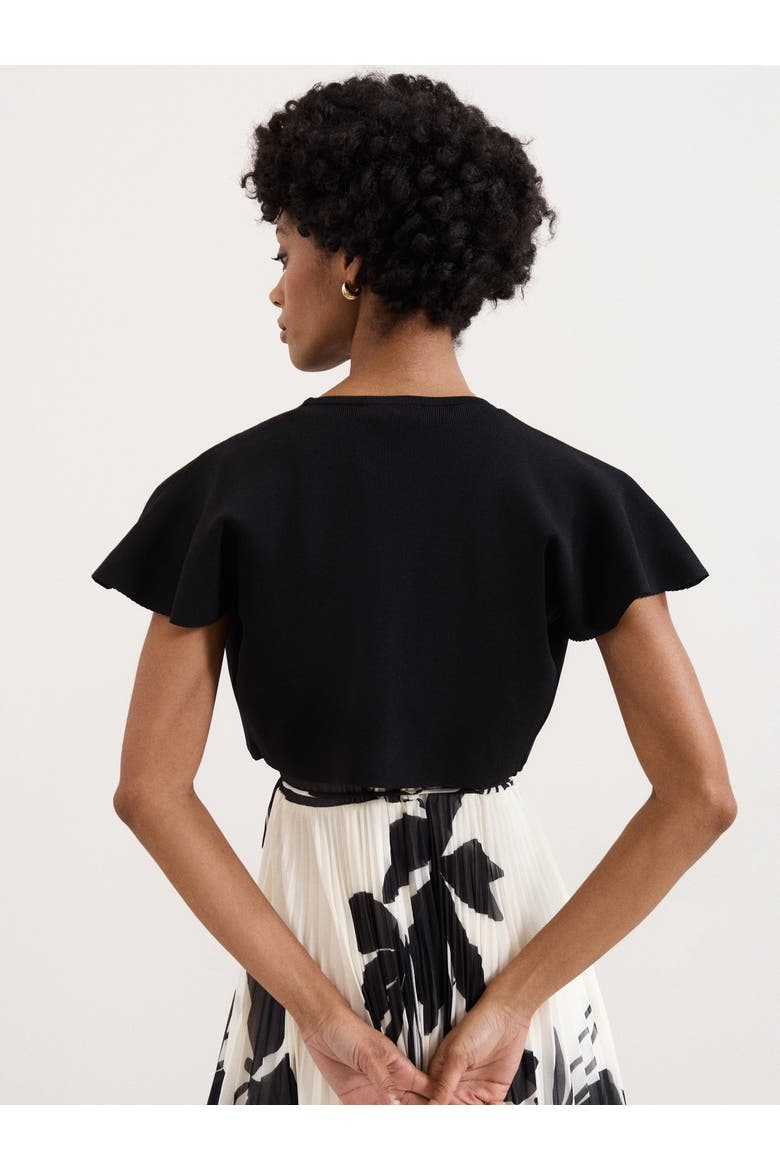 Myra Cropped Fluted Sleeve Cardigan, Alternate, color, Black