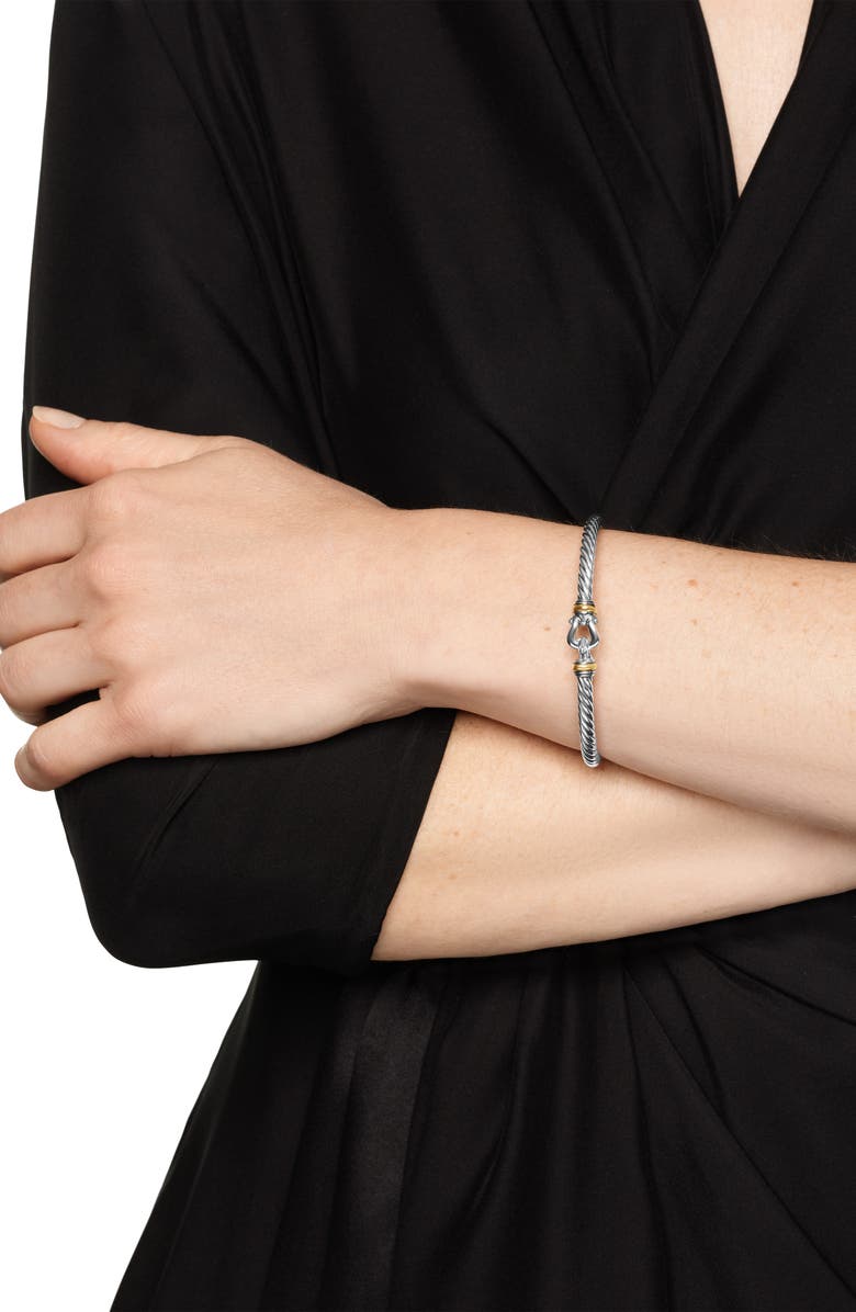 David Yurman Cable Flex Buckle Bracelet in Sterling Silver with 14K Yellow Gold, Alternate, color, Silver