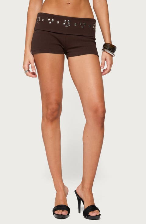 Fontey Studded Ribbed Foldover Shorts