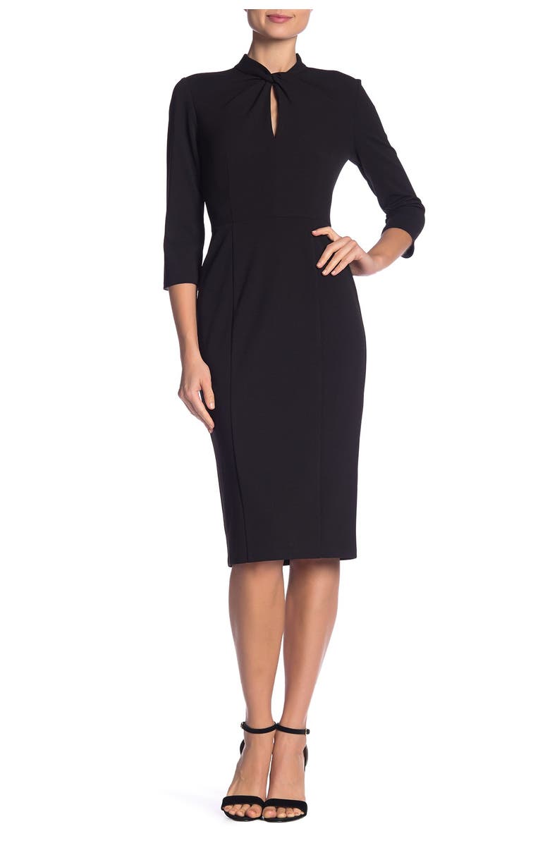 Donna Morgan Crepe Three-Quarter Sleeve Sheath Dress, Main, color, Black