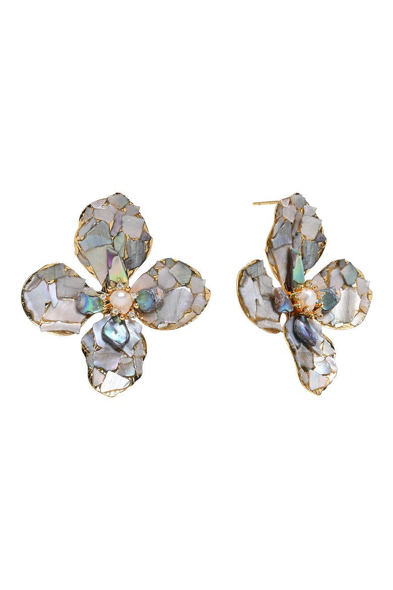 Maren Flower Stud Earrings, Main, color, GREEN