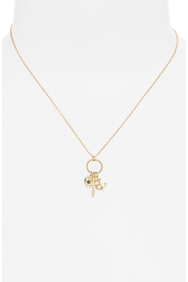 Faith Hope Charity Charm Necklace, Alternate, color, GOLD