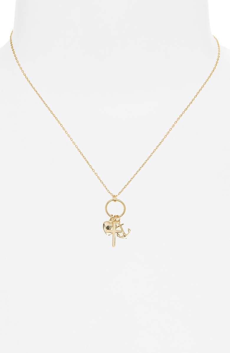 ARGENTO VIVO Faith Hope Charity Charm Necklace, Alternate, color, Gold