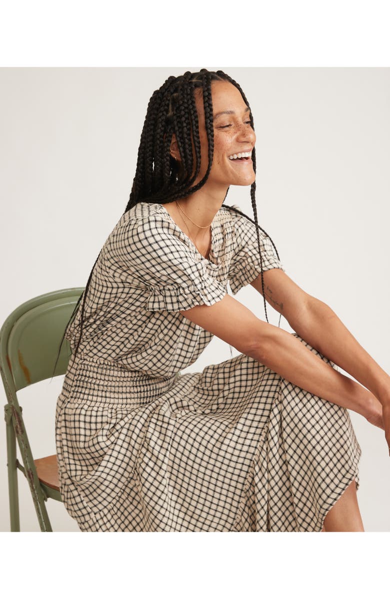 Marine Layer Chloe Windowpane Smocked Maxi Skirt, Alternate, color, Parchment