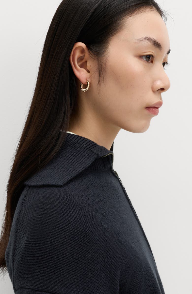 M&S Point Collar Knit Cotton & Wool Blend Jacket, Alternate, color, Midnight Navy Blue