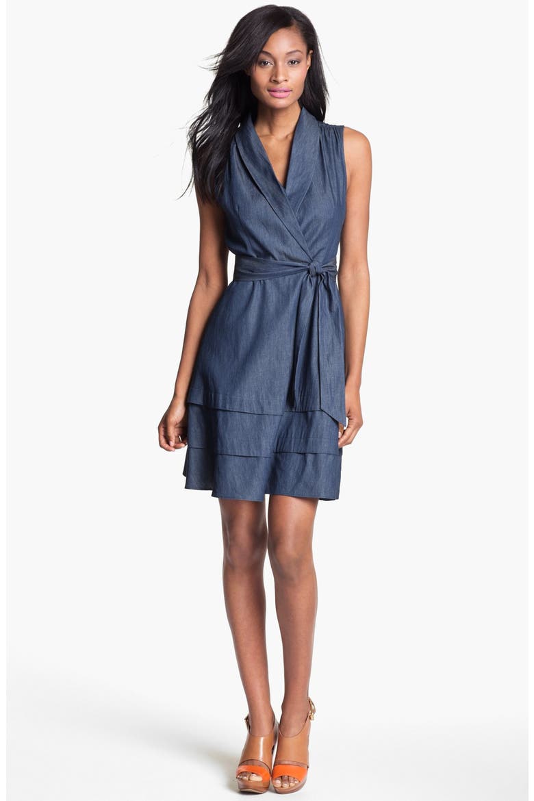 Faux Wrap Chambray Dress, Main, color, BLUE CHAMBRAY
