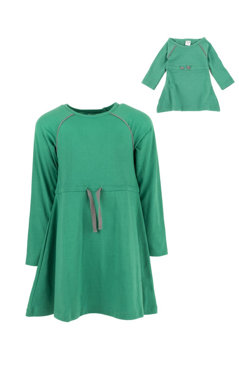 Leveret Girls Bow Tie Dress with Matching Doll Dress, Alternate, color, Green