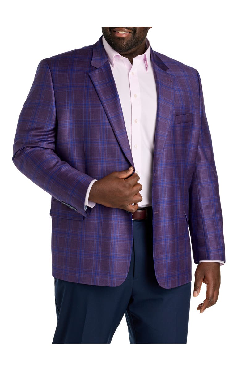 Oak Hill Premium by DXL Big & Tall Bright Plaid Sport Coat, Main, color, Plum