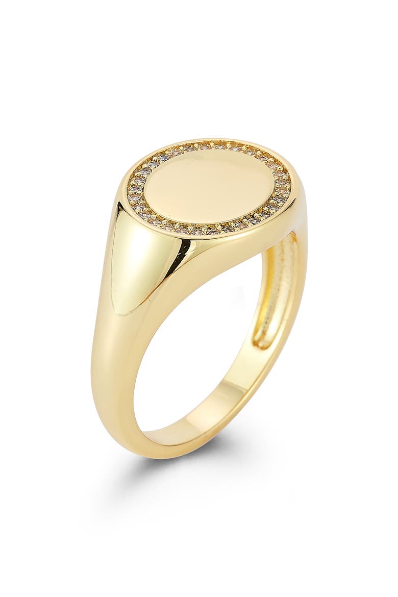 Cubic Zirconia Signet Ring, Main, color, GOLD