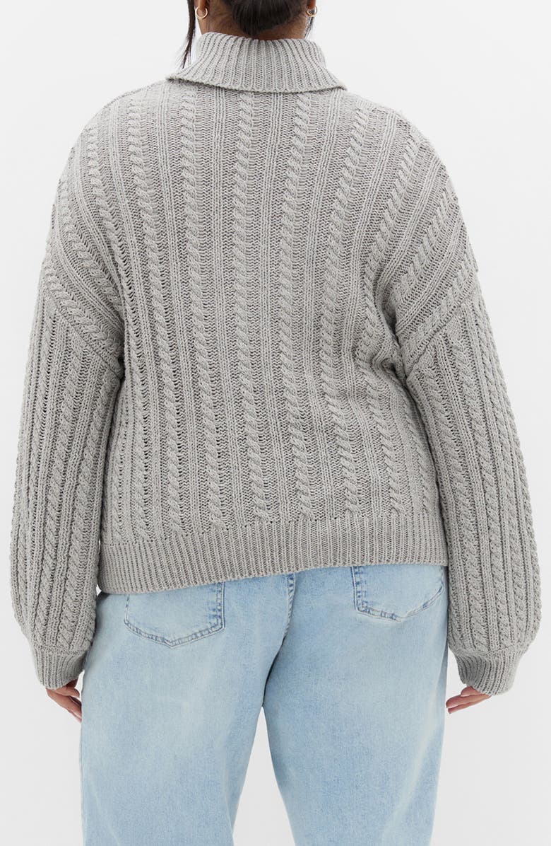 City Chic Avah Cable Stitch Turtleneck Sweater, Alternate, color, Silver Marl