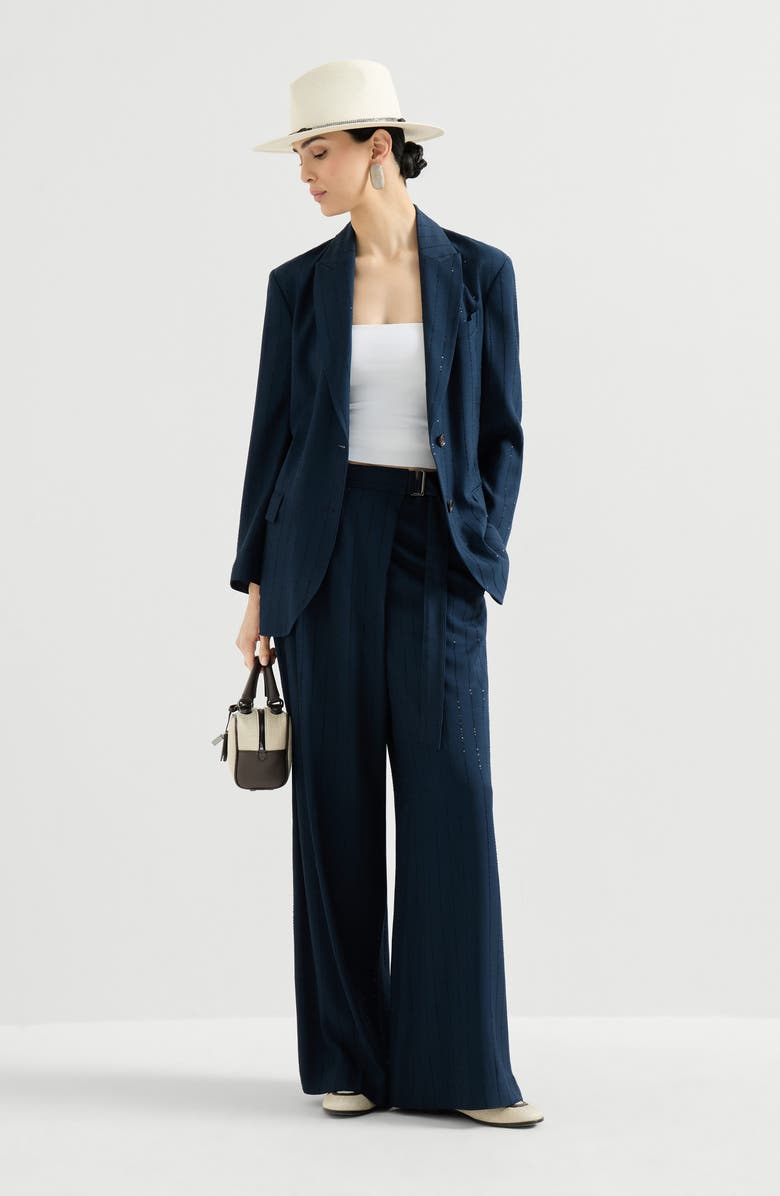 Brunello Cucinelli Dazzling chalk stripe trousers, Alternate, color, Blue