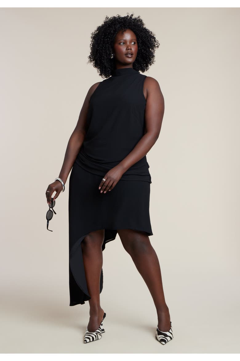 Asym Drape High Low Dress, Alternate, color, BLACK ONYX