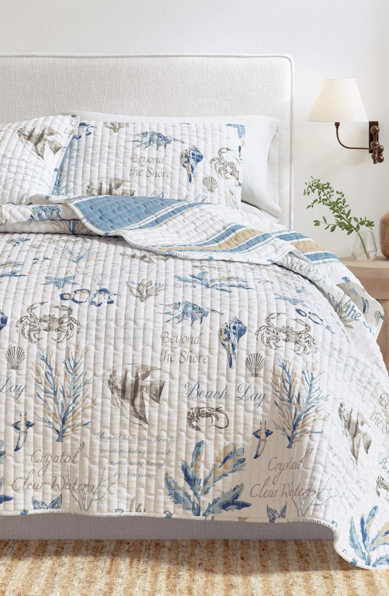 Woven & Weft Striped Reversible Coastal Quilt Set, Alternate, color, Flag Stripe / Ocean Stories