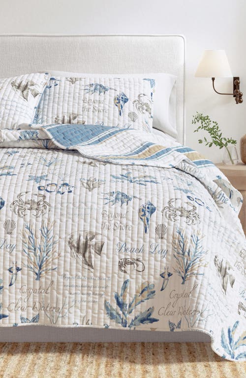 Woven & Weft Coastal Print Quilt & Shams Set In Flag Stripe/ocean Stories