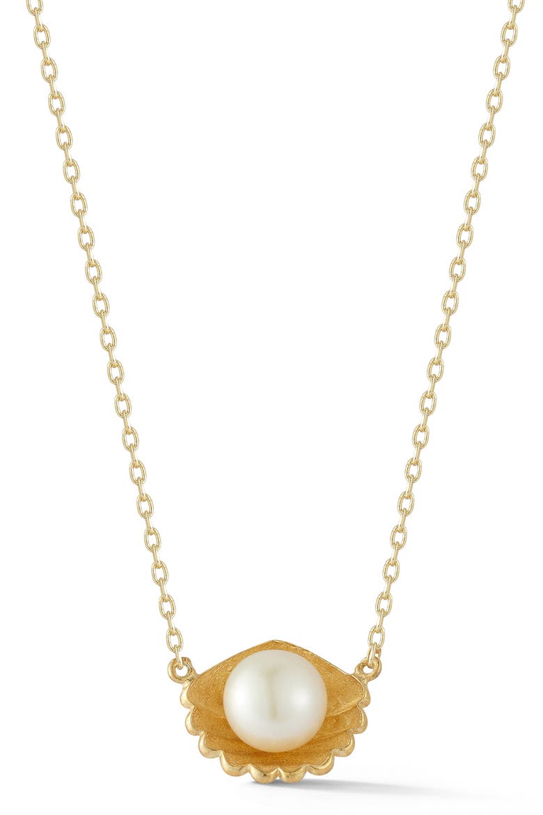 Cultured Pearl Shell Pendant Necklace, Main, color, GOLD