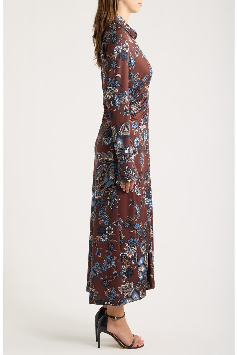 Floral Long Sleeve Midi Shirtdress, Alternate, color, BROWN MULTI