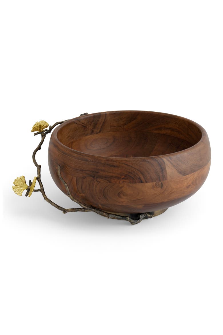 Butterfly Ginkgo Wood Salad Bowl, Alternate, color, BROWN
