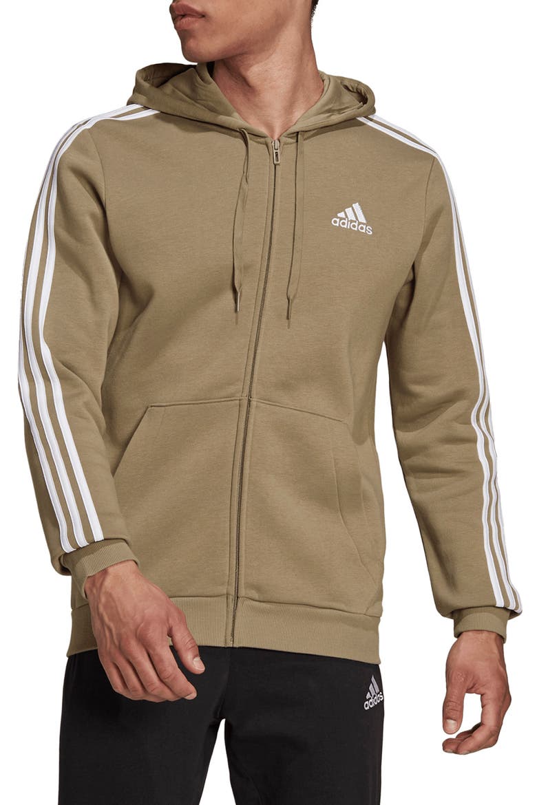 Essential Fleece 3-Stripes Track Top, Main, color, ORBIT GREEN/ WHITE