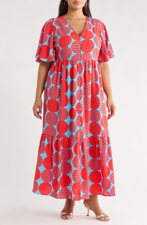 Print Ruffle Hem Maxi Dress (Plus)