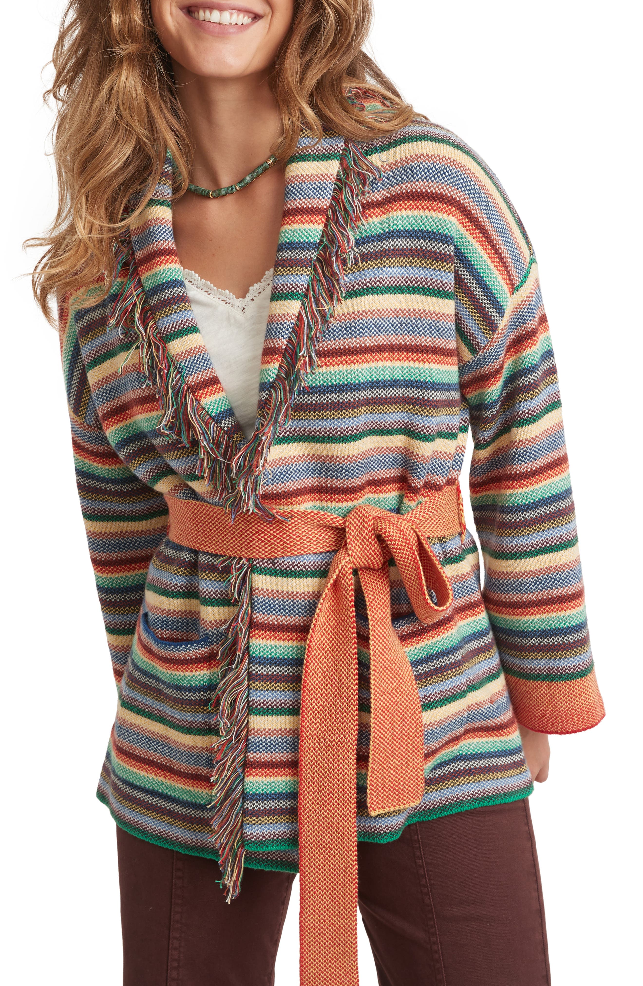 Marine Layer Alamere Fringe Tie Waist Organic Cotton Blend Cardigan