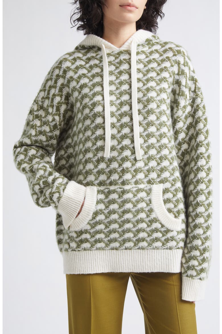 Mallone Merino Wool & Cashmere Sweater Hoodie, Main, color, IVORY/ ALOE MULTI