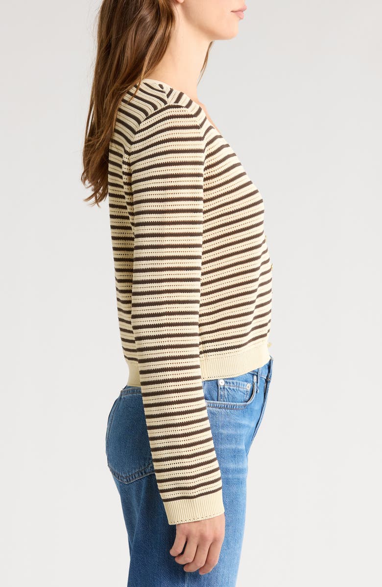 rag & bone Zoey Stripe Open Stitch Cotton Blend Cardigan, Alternate, color, Beigemult